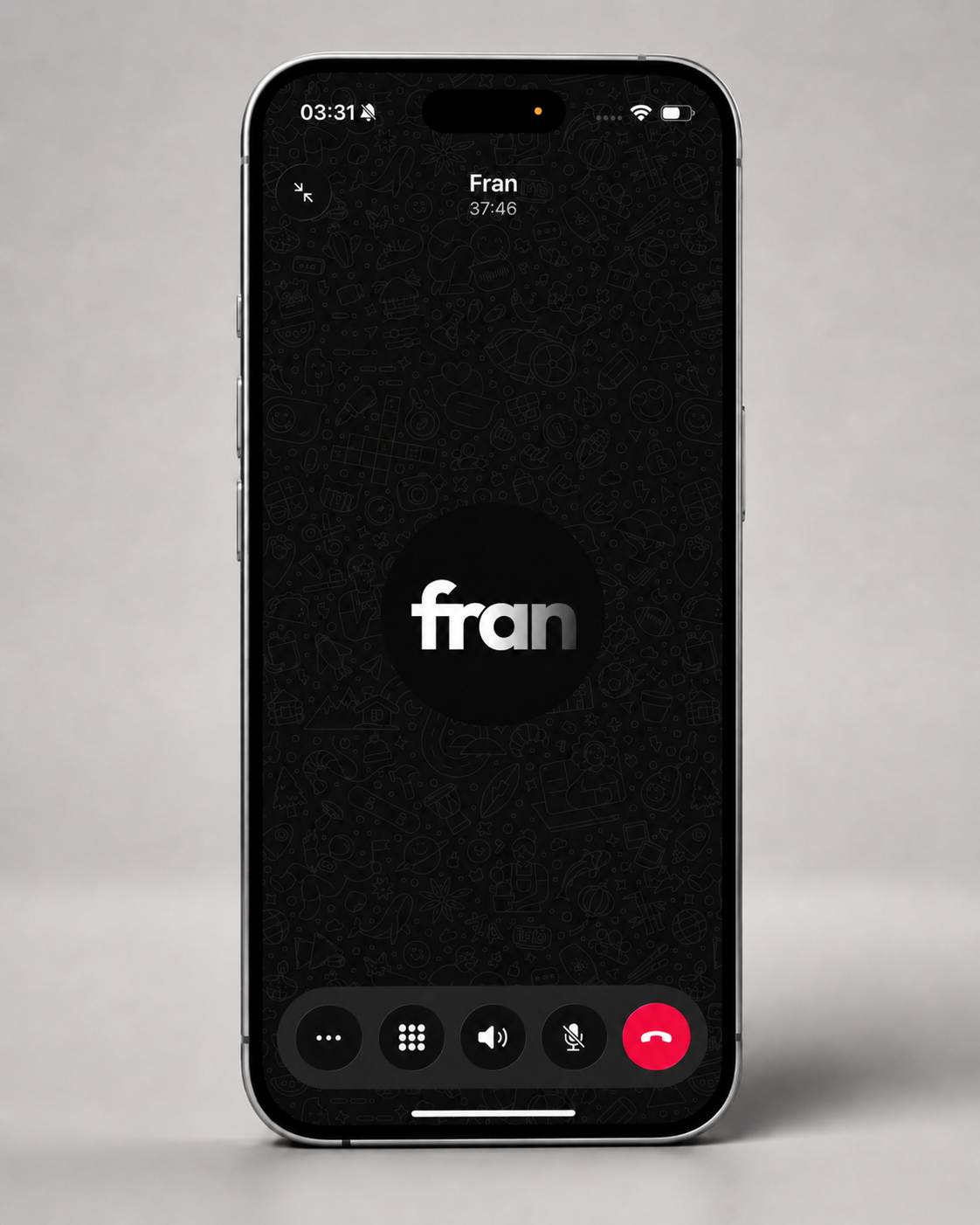 Mockup de una llamada de WhatsApp con Fran